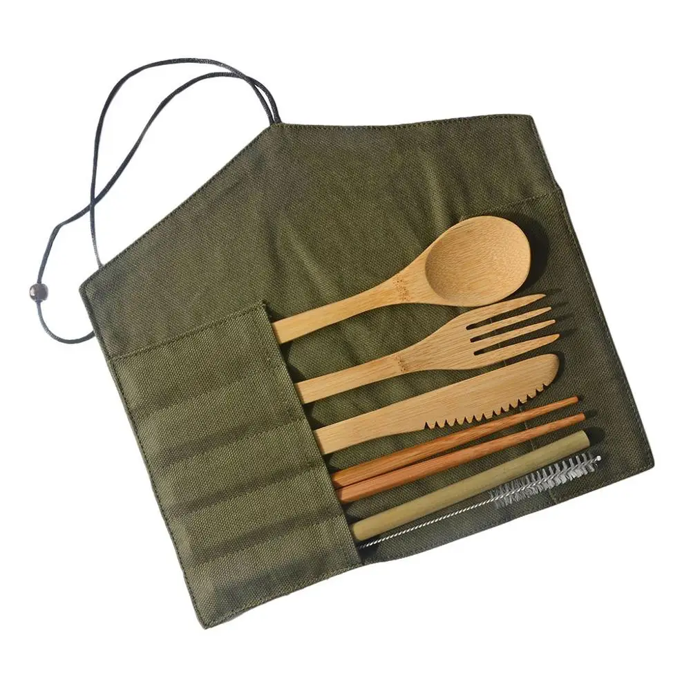

Eco-friendly Bamboo Cutlery Set Portable Tableware Wooden Fork Spoon Knife Set with Cutlery Bag for Travel Utensil Set FDH
