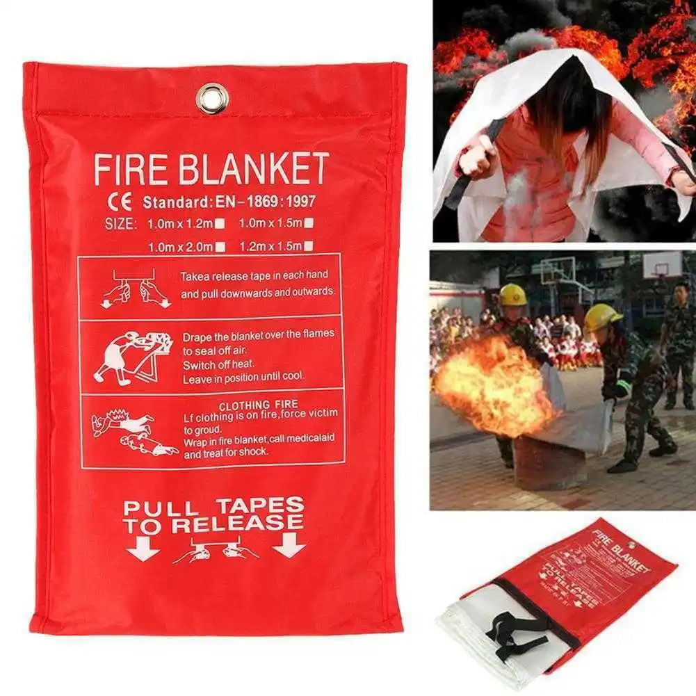 Противопожарное одеяло для выживания из стекловолокна, защитный чехол для дома, кухни, кемпинга, PUO88