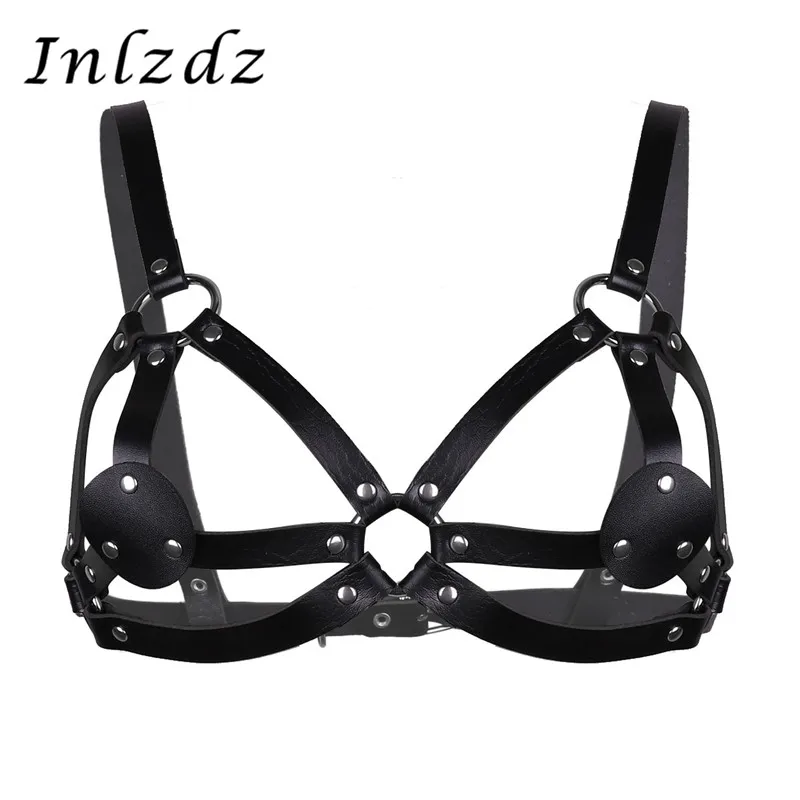 

Women's Lingerie Bra PU Leather Strappy Body Bra Adjustable Chest Bust Harness Belt with Metal O-Rings Roleplay Costume Clubwear