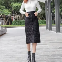 Зимние Теплые юбки женские черные плюс размер пуховые Юбки Повседневная Теплая эластичная талия элегантная длинная юбка свободные трапециевидные юбки для женщин# G3