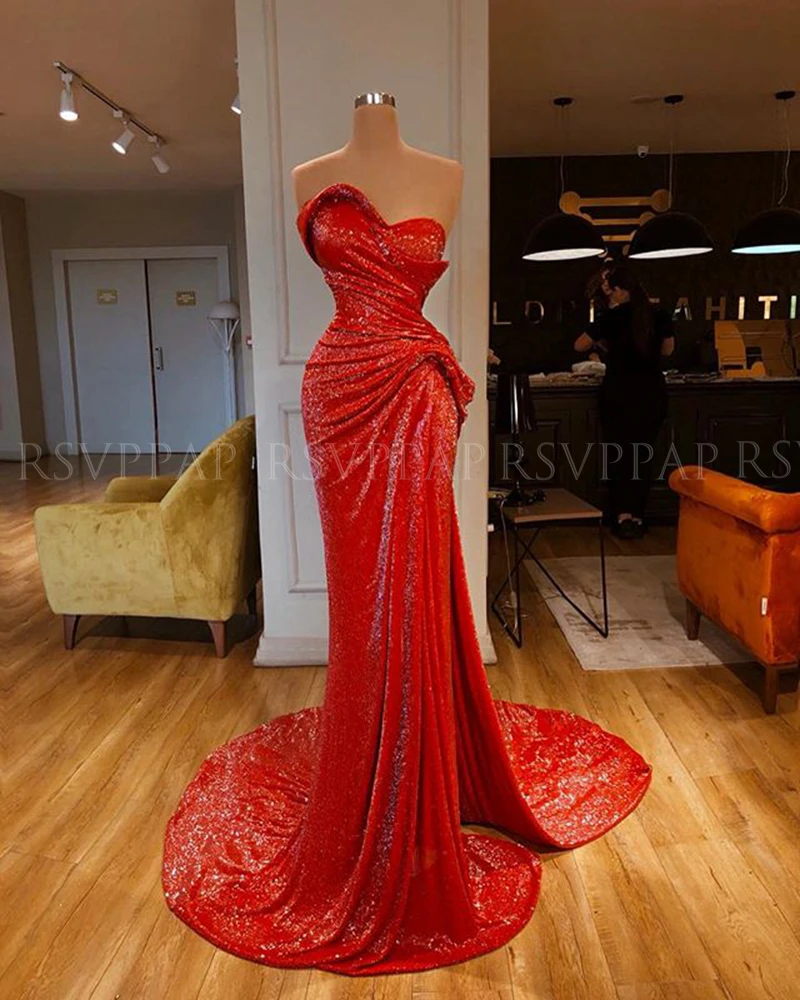 Длинное Красное женское вечернее платье, Новое поступление, без бретелек, элегантное, Русалка, Дубай, арабский стиль, вечерние платья