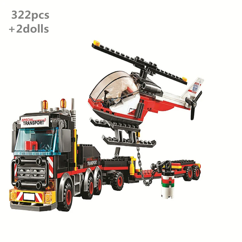 2021 NEW City Heavy Cargo Transport Truck Helicopter Model Building Blocks Kids Toys For Children Gifts Compatible With Bricks | Игрушки и