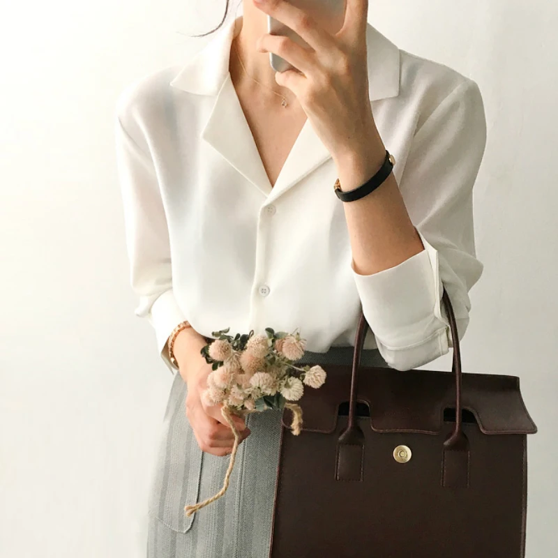 

Long Sleeve Women Shirts Clothes Women Tops and Blouses Solid White Chiffon Blouse Office Shirt Blusas Mujer De Moda