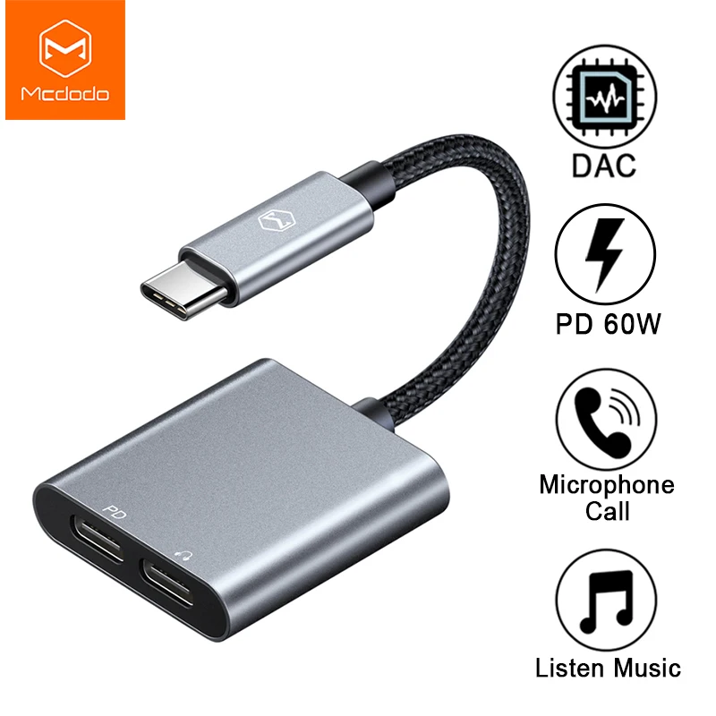 Цифровой аудиоадаптер Mcdodo 60 Вт PD USB C для наушников типа DAC Hi Fi кабель Aux IPad Pro Macbook