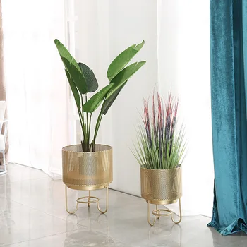 

Nordic Clothing Store Iron Hollow Flower Rack Florist Decoration Floor Type Flower Stand Golden Living Room Plant Stands Indoor