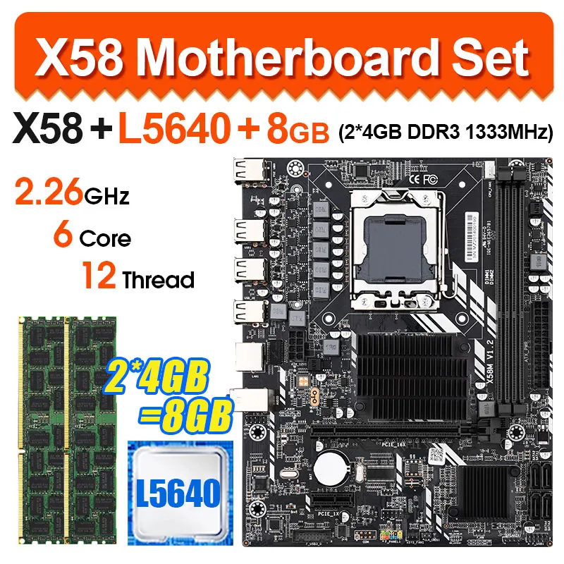 Комплект материнской платы X58 LGA1366 для настольного компьютера с процессором Intel