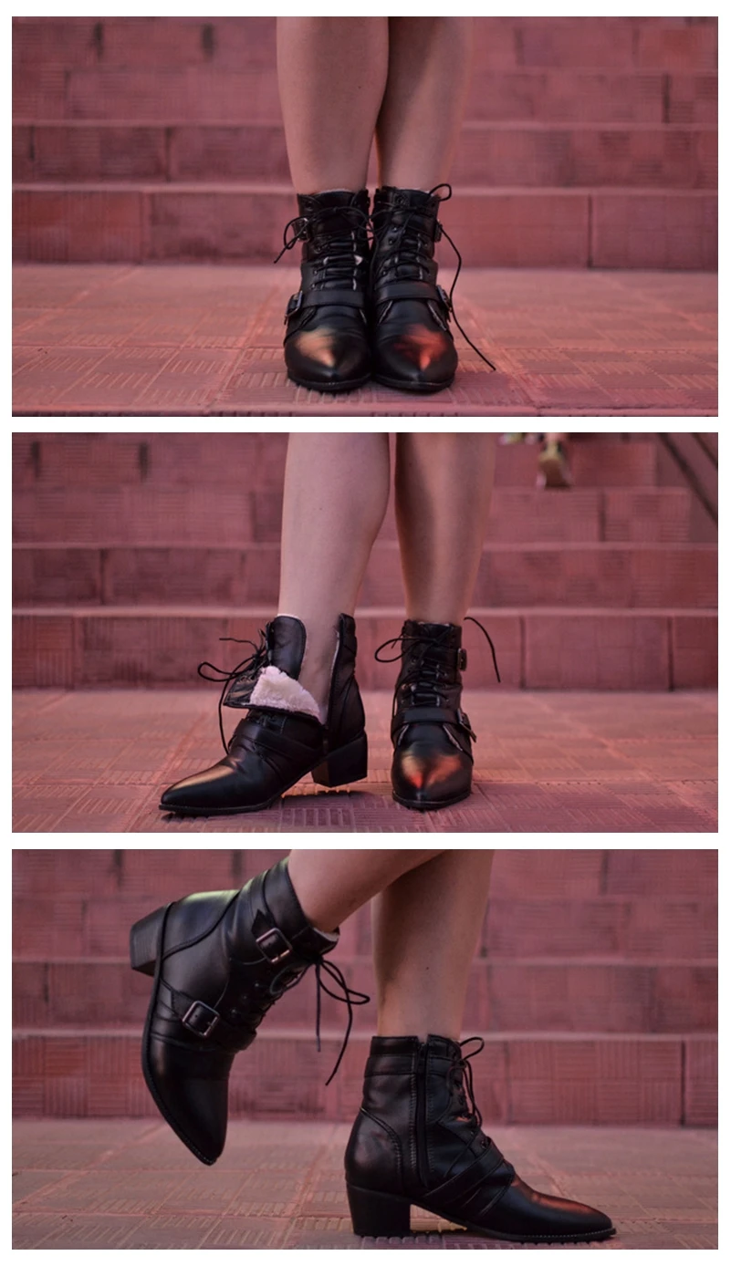 Meotina/ботинки в байкерском стиле; женские ботинки из искусственной кожи; зимние Ботильоны на каблуке-шпильке с заклепками; полусапожки с пряжкой; Черная Женская обувь на меху на молнии