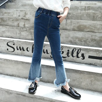 

2020 New Girls Gradient Color Stretch Flared Pants 3-13 years Spring and Autumn Children's Jeans Kids Casual Denim Trousers