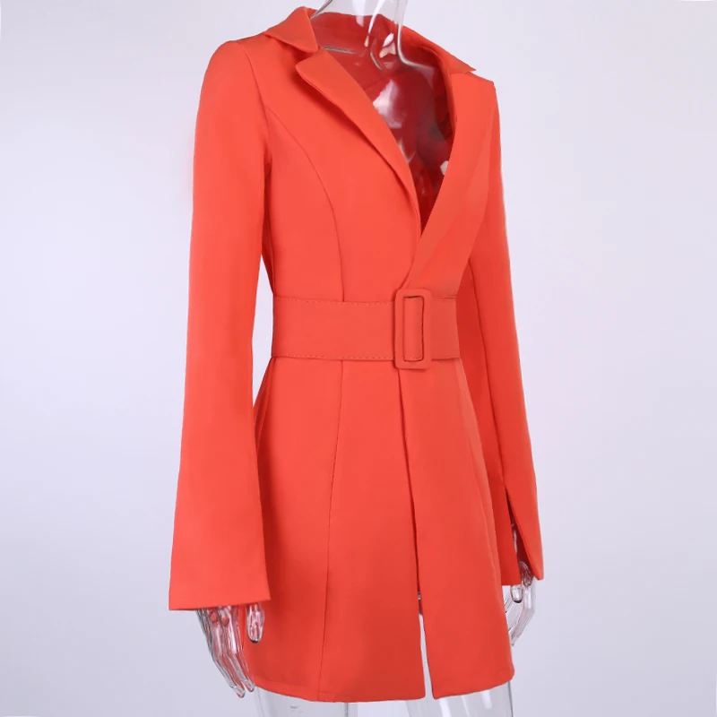 InstaHot, шикарный белый Женский блейзер, Осенний с оранжевым поясом, офисный женский клетчатый костюм, верхняя одежда, повседневный рабочий женский Блейзер, пальто