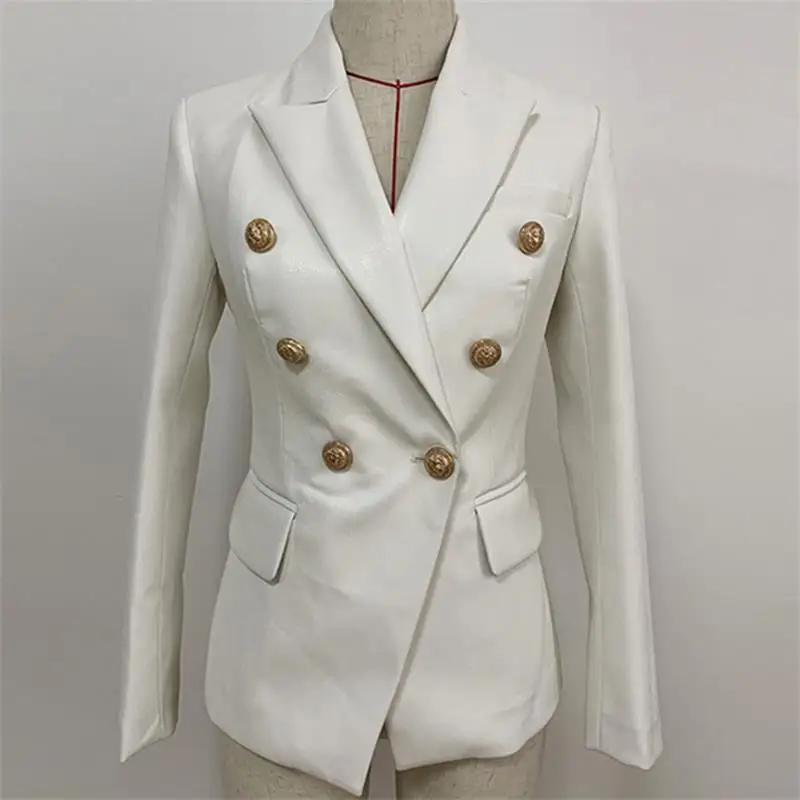 Мода года; chaqueta de disaqueta de mujer de León botones de Metal chaqueta de cuero d - Цвет: Белый