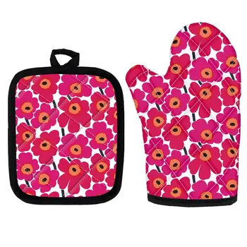 

Potholders Poppy Floral Fashion Floral Style Kitchen Gloves 2Pcs/Set Resistant Hot Pads Microwave Oven Mitts for Cooking BBQ