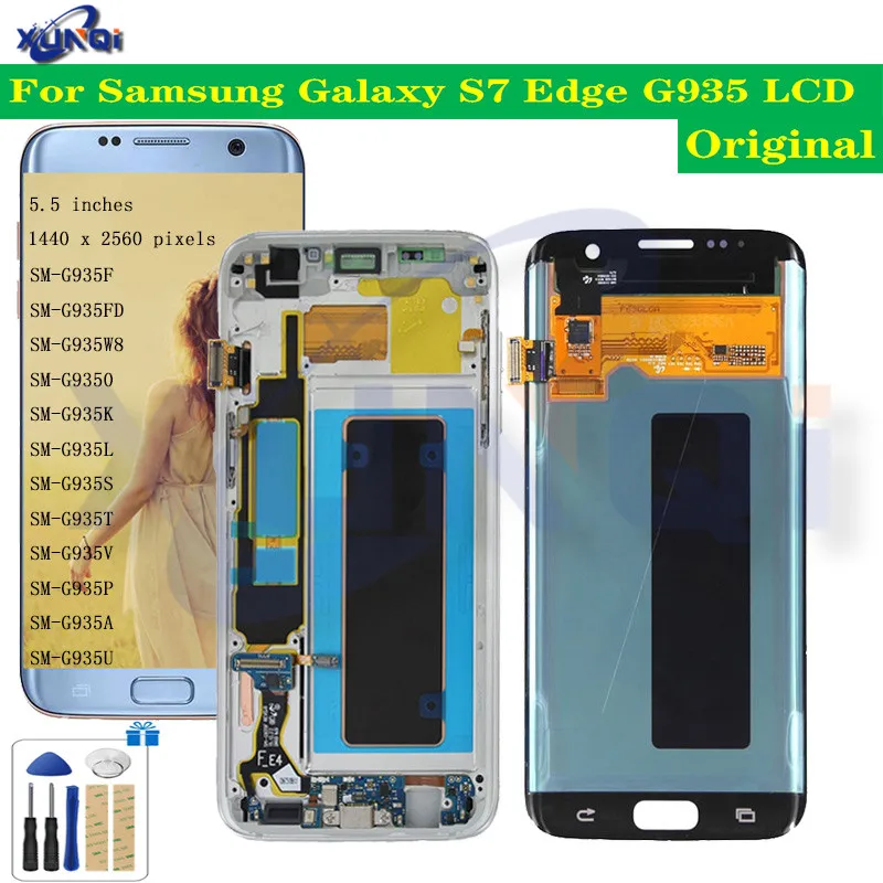 ЖК дисплей с рамкой для SAMSUNG GALAXY S7 EDGE G935 G935F сенсорный экран дигитайзером в сборе