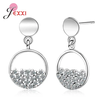 

New Fashion Round Pendant 925 Sterling Silver Drop Earrings For Women Lady Wife Best Anniversary Party Romantic Jewelry Gifts