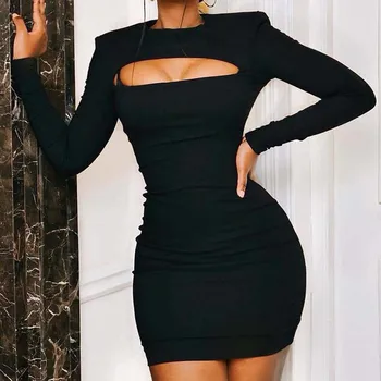 

Winter Women Sexy Turtleneck Dress Mini Bodycon Soild Long Hollow Sleeve Sweater Short Dress Long Sleeve Party Vestidos#G2