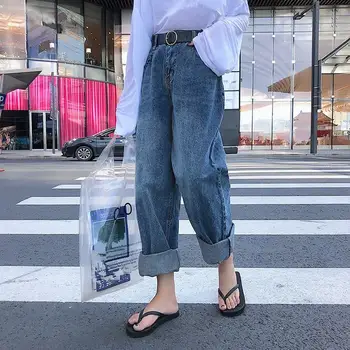 

Women Vintage High Waist Ripped Jeans Blue Jeans Casual Loose Trousers Denim Pants Sweatpants
