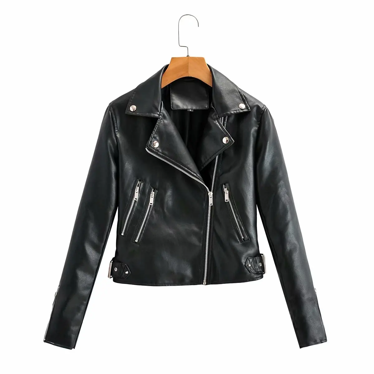 New Women Spring Autumn Black Faux Leather Jackets Zipper Basic Coat Turn-down Collar Motor Biker Jacket Soft Leather Jackets PU
