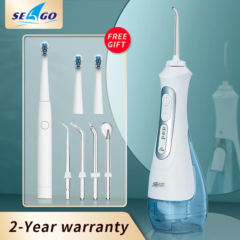 SEAGO USB Rechargeable Water Flosser Oral Irrigator Dental Portable 3 Modes 200ML Tank Water Jet Waterproof IPX7 Home
