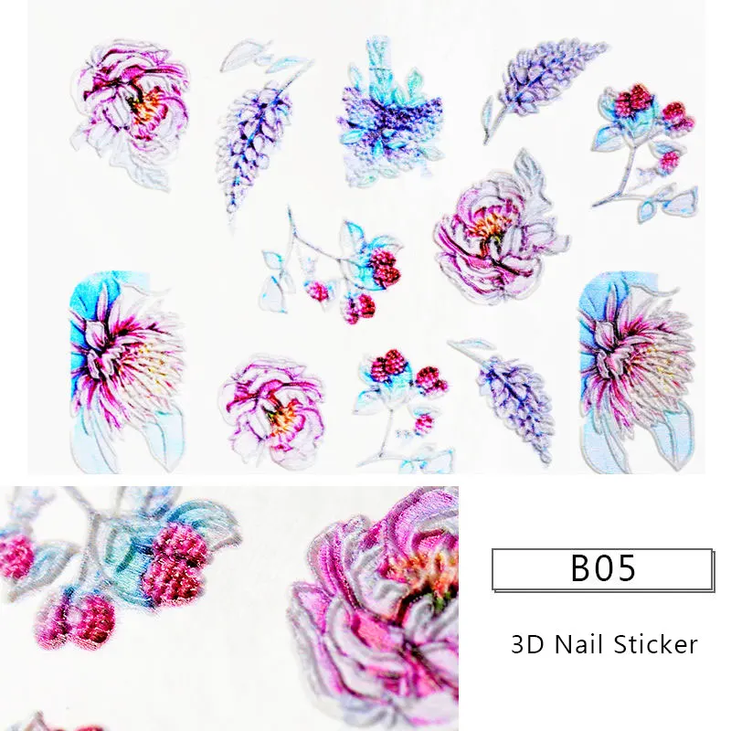 Наклейки для ногтей с объемным тиснением в виде цветов, Водные Наклейки с гравировкой, наклейки для дизайна ногтей в виде цветов, акриловые наклейки для ногтей с водными горками - Color: SS06524