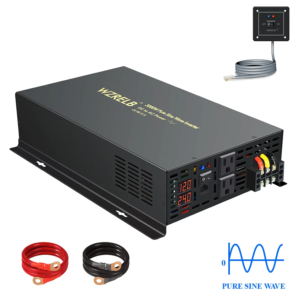 

Wired Controller Pure Sine Wave Inverter 3000W 24V to 220V Solar Inverter Power 12V/48V/96V/110V DC to AC 120V/230V/240V Convert