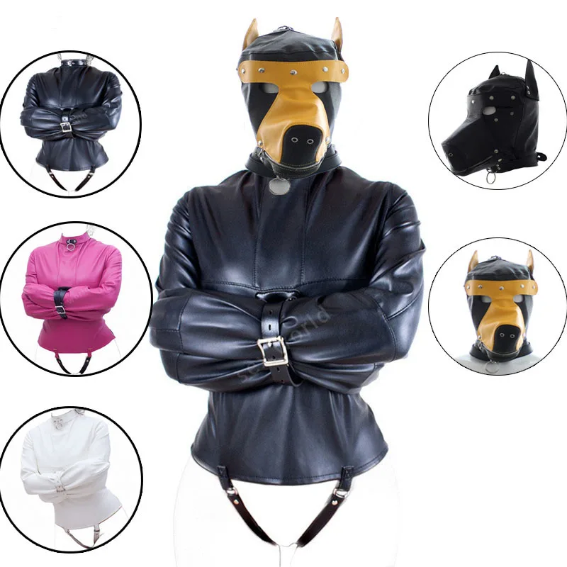 Мягкий капюшон маска и искусственная кожа Straitjacket БДСМ бондаж секс-игрушки