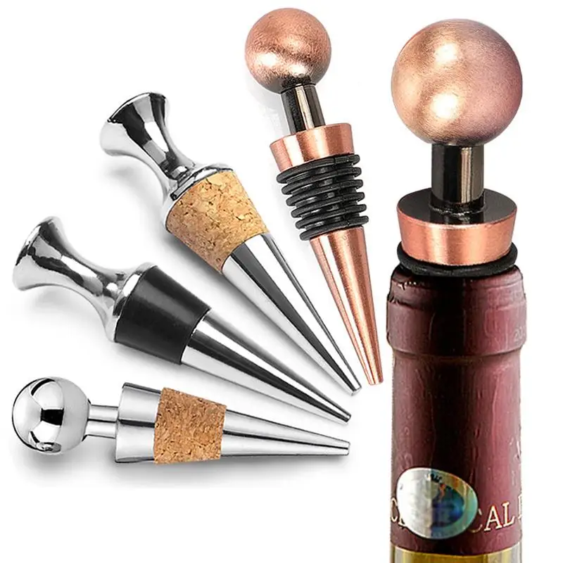 

Stainless Steel Wine Bottle Stopper Silicone Metal Champagne Stopper Reusable Wine Preserver for Home Wedding Bronze