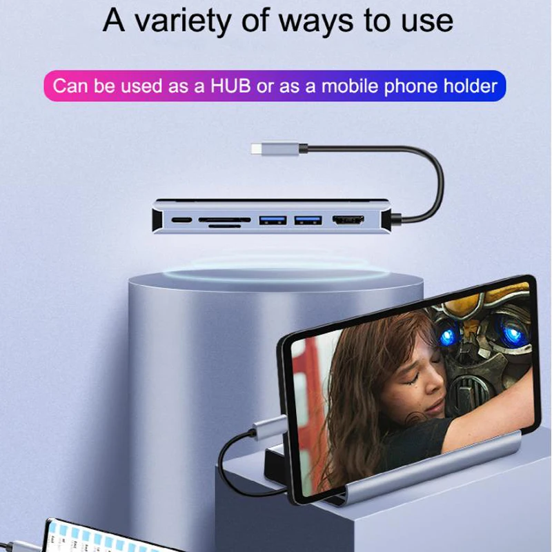 USB концентратор tebe Type C HDMI 4K PD TF/SD кардридер слот Rj45 USB3.0 7 в 1 адаптер док станция для