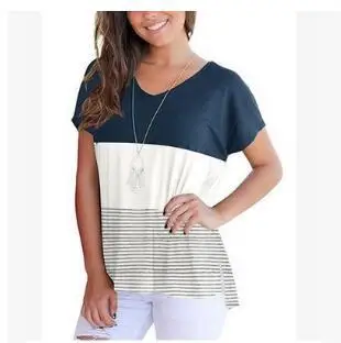 

2018 Spring Europe And America Three-Color Joint Short Sleeve Striped T-shirt Women's