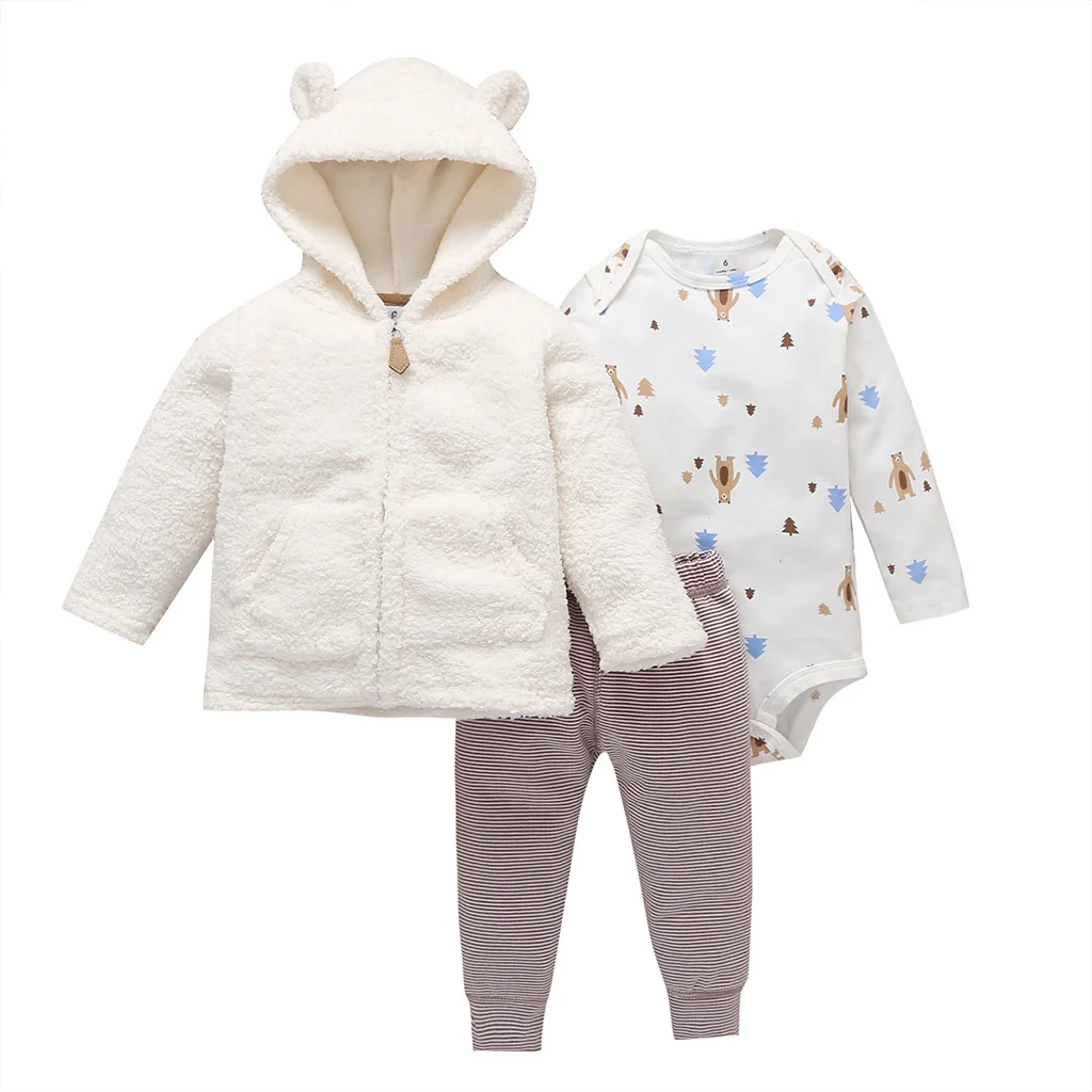 Зимняя одежда для маленьких мальчиков пальто с капюшоном флисовый комбинезон и штаны, Одежда для новорожденных девочек, костюм для новорожденных, комплект с длинными рукавами на молнии для младенцев