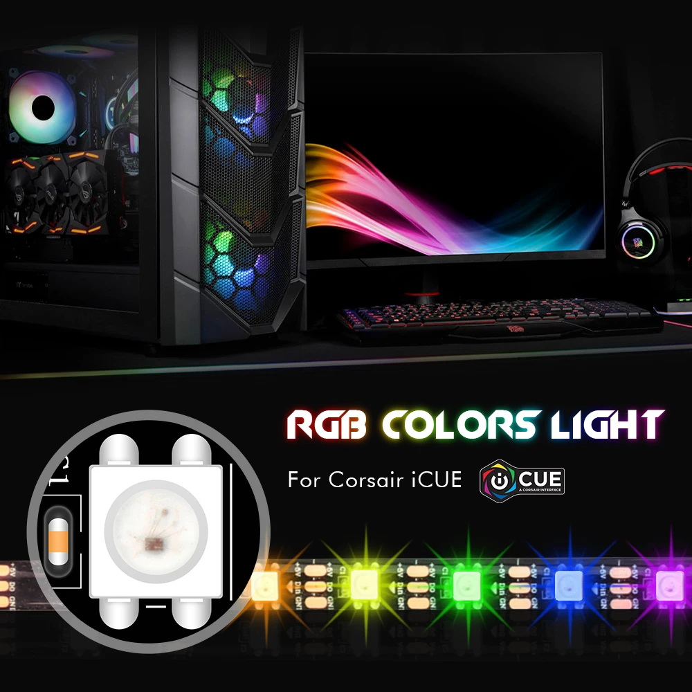 Индивидуально адресуемых RGB светодиодный полоски для iCUE Corsair светодиодный осветительный набор Декор ПК чехол светодиодный полосы 5V WS2812b Радуга Цвет полосы