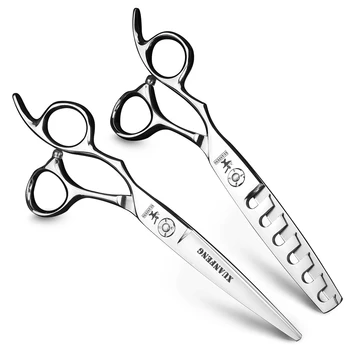

Left hand 6 inch Japanese 440C steel thinning rate 30-40% cutting scissors set barber Bearing hair scissors