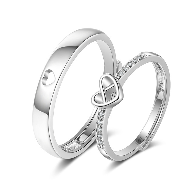 Pcs Lover Couple Zircon Adjustable Rings Love Rhinestone Opening Ring For Men Women Wedding Engagement Romantic Jewelry Gifts