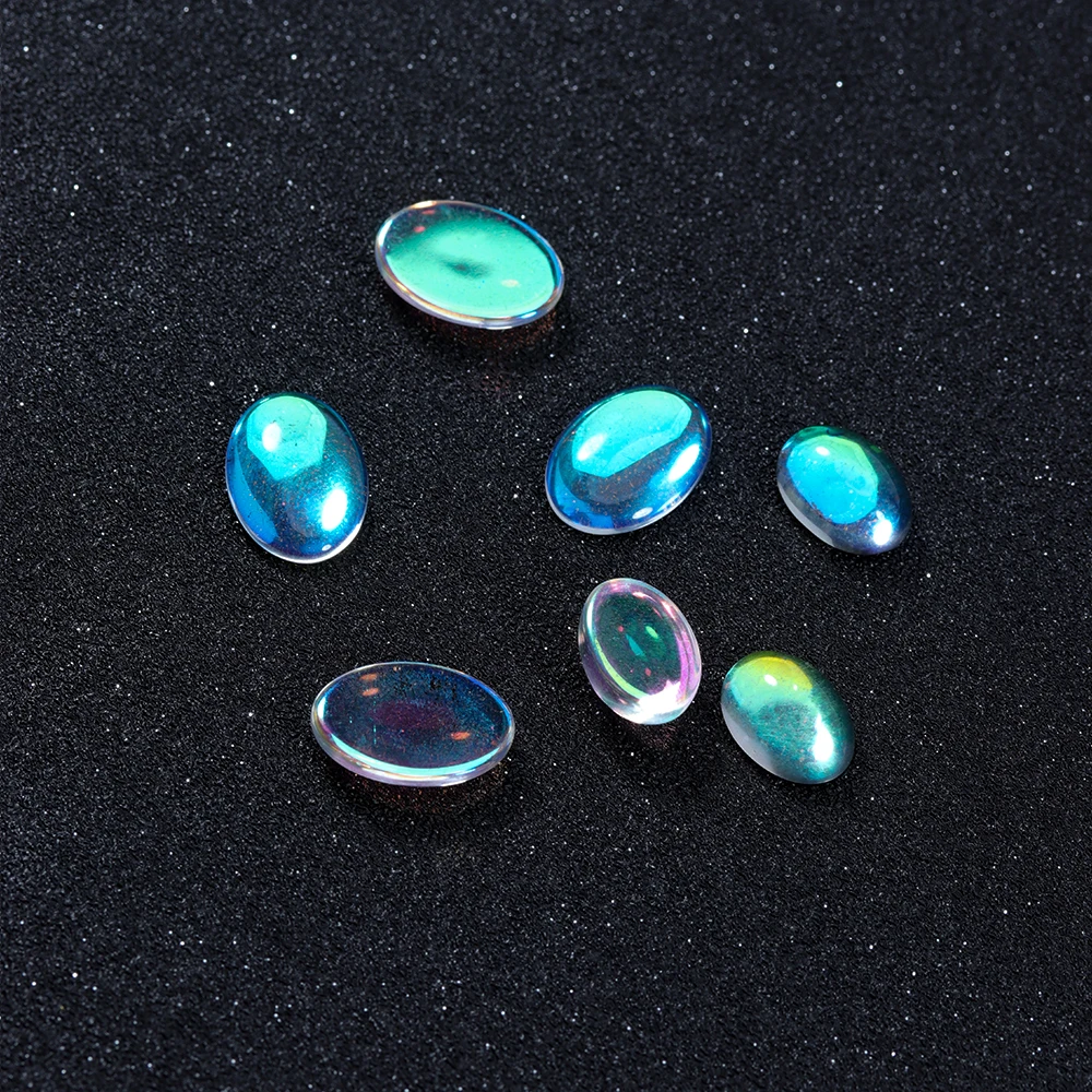 AB Bunte Runde Oval Klar Cabochons Flache Rückseite Transparent Glas für DIY Schmuck Handgemachte Anhänger Erkenntnisse Großhandel – Detail 2
