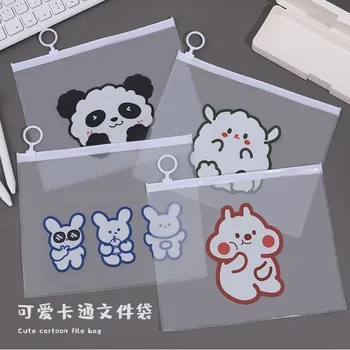 

INS Wind Cute Transparent Pencil Case Cartoon Learning Stationery Rings Storage Bag Office File Bag Waterproof Portfolio