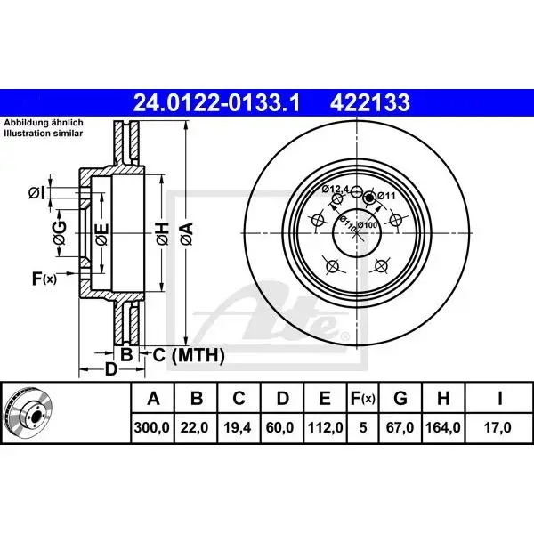 Диск тормозной задний MB W140 4.0-6.0 91-99 ATE 24.0122-0133.1