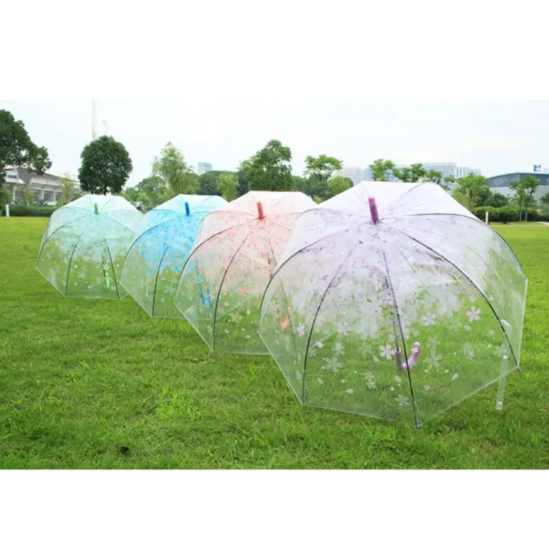 

2020 New Romantic Transparent Clear Flowers Bubble Dome Umbrella Half Automatic For Wind Heavy Rain