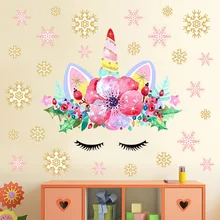 AliExpress международная торговля Amazon Cross Border INS Снежинка Единорог стикер на стену детская комната Рождественское украшение, наклейки из ПВХ