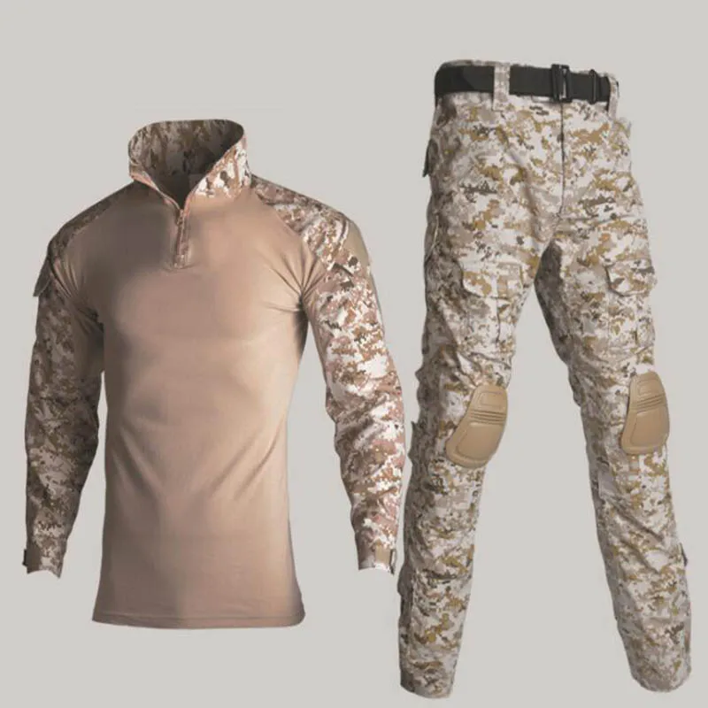 Военная камуфляжная охотничья одежда со съемными наколенниками и налокотниками тактическая армейская униформа набор мужской страйкбол костюм для пейнтбола - Цвет: 02 Desert Digital