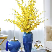 Креативная керамическая ваза Ретро синяя кисточка с крышкой Цветочная композиция аксессуары гидропоника украшение дома цветы вазы