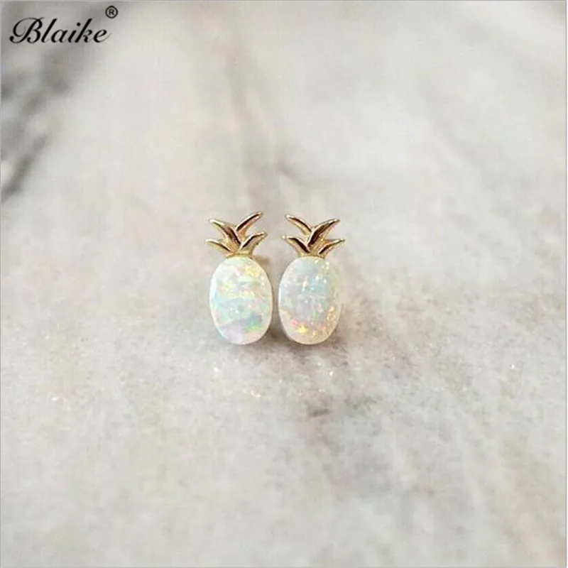 

Blaike 925 Silver Filled Stud Earrings Cute Opal Pineapple Stud Earrings Dainty Princess Cut Yellow Crystal Earrings For Women