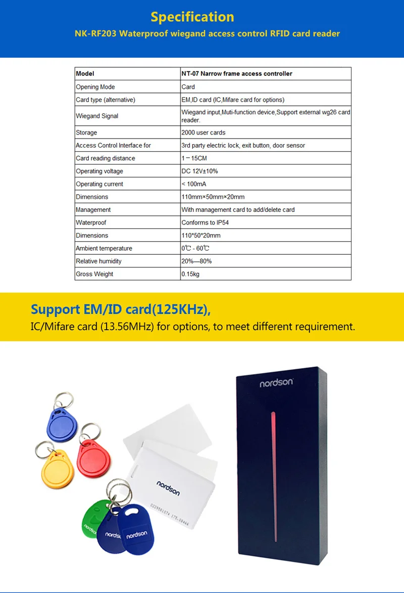 Nordson умный считыватель контроля доступа частота 125 кГц и 13.56Mkz водонепроницаемый Promixity Считыватель карт wiegand 26/34 выход