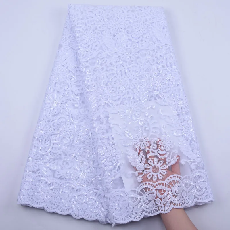 Latest Pure white African mesh Lace Fabric 2020 High Quality French Tulle Nigeria Milk Silk With Sequins Embroidery | Дом и сад