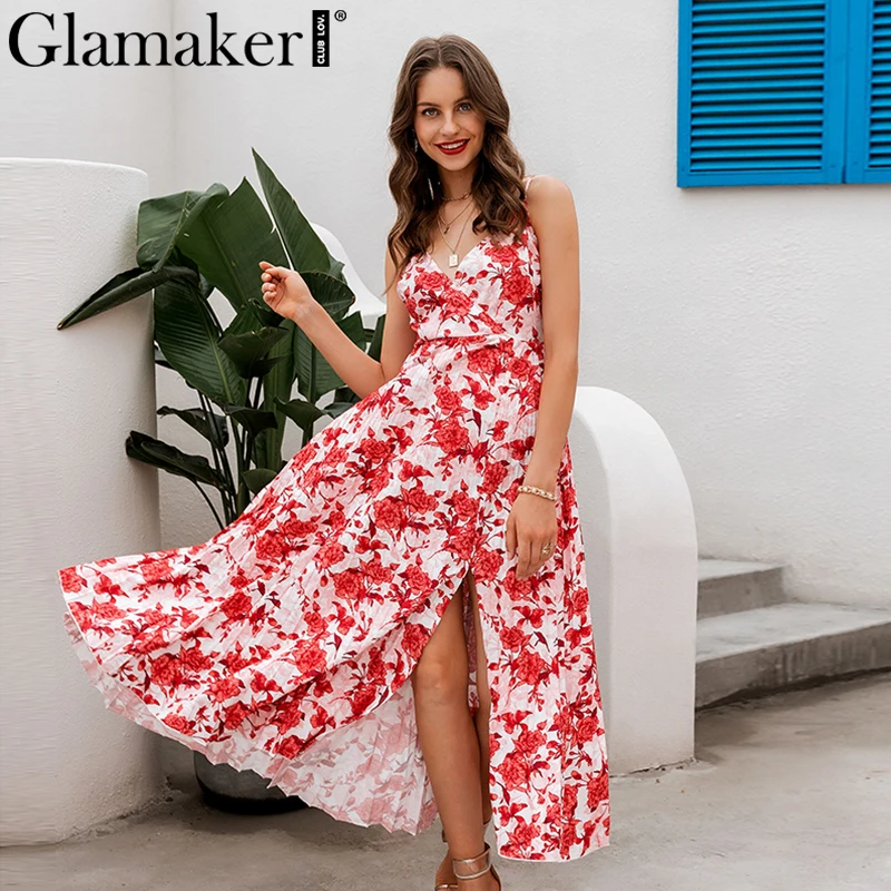 Женское длинное платье с цветочным принтом Glamaker винтажное элегантное
