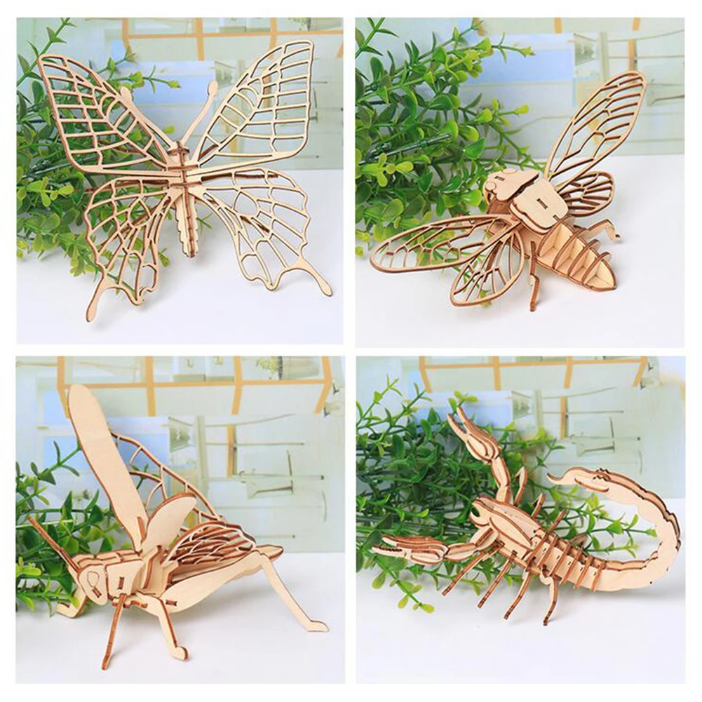 Детская игрушка Монтессори 3D головоломка DIY мозаика доска деревянная головоломка насекомое Животное ручной работы обучающая игрушка для сборки подарок для детей