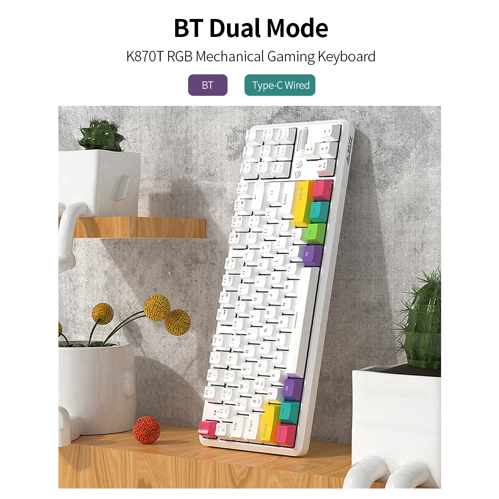 Клавиатура AJAZZ K870T Механическая для ПК BT и проводная Двухрежимная 87 клавиш RGB 2000 мА