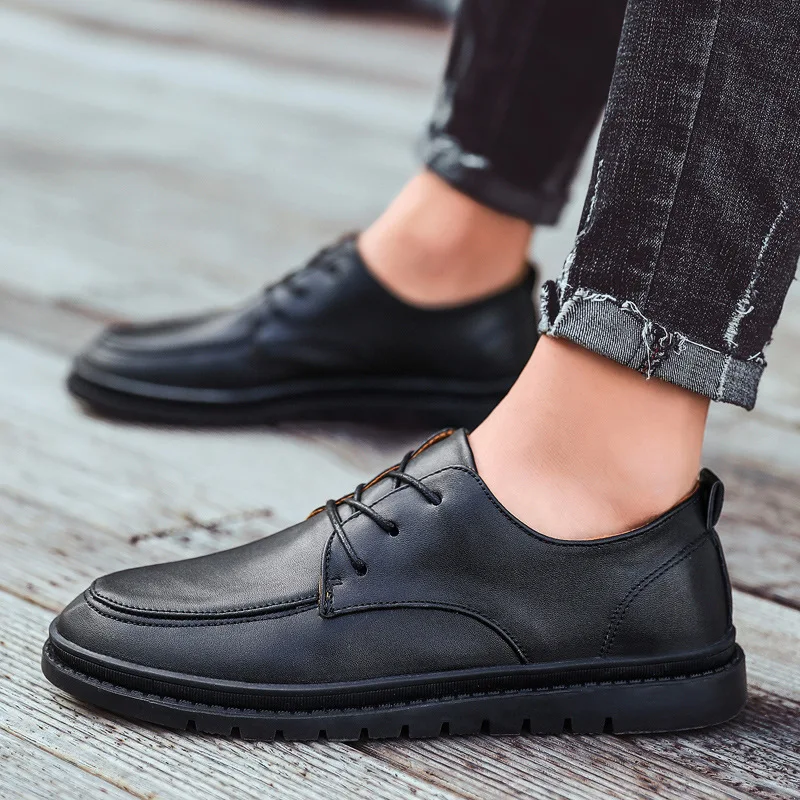 

Men's Casual Leather Shoes British Style Business Formal Wear Trend Black And White with Pattern Versatile Men Korean-style Smal