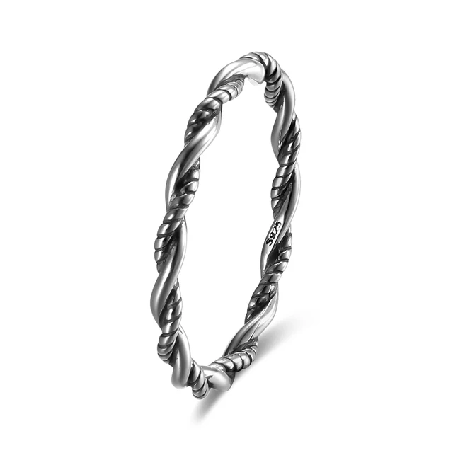 925 Sterling Silver Oxidized Rings Double Twisted Rope Ring Fine Jewelry Gift for Women Fashion Personality Rings R659