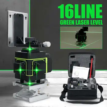 

16 Line Laser Level Powerful Green Light 3D Remote Control Measure W/Wall Attachment Frame Self-Leveling System Green Beam Laser