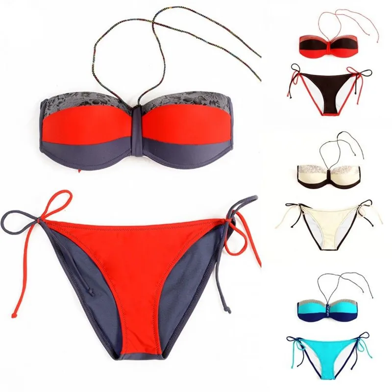 

NiceGLANE Nwe Women Beach Strappy Halter Bikini Set Bandage Push-Up Crop Top Swimsuit Bathing Suit Bandeau Swimwear
