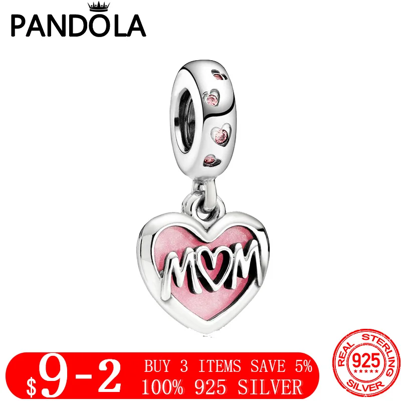 

Best Gift 925 Sterling Silver Beads Mum Mom Script Heart Dangle Charm fit Original Pandora Bracelet Jewelry Gift For Mother Mum
