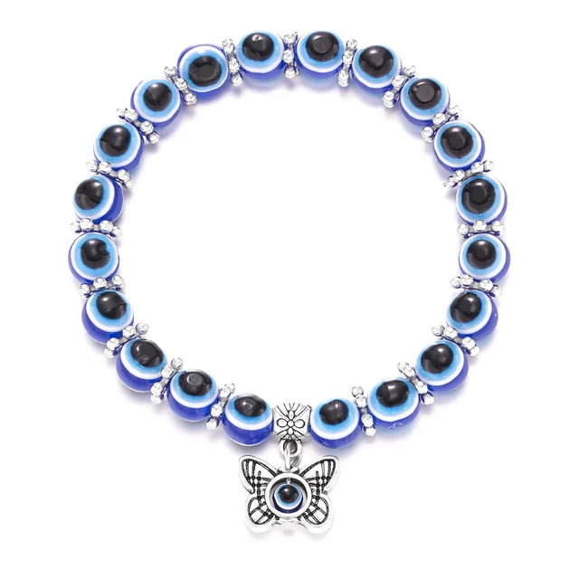 Blue Evil Eye Bracelet Hand of Fatima Turkey Thousand Eyes Wish Handmade Women's Resins Bead Bangle Elastic Bracelets Jewlery 6